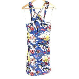 Tommy Bahama Relax XXS Tropical Print Halter Tie Neck Dress Blue Hawaiian Aloha